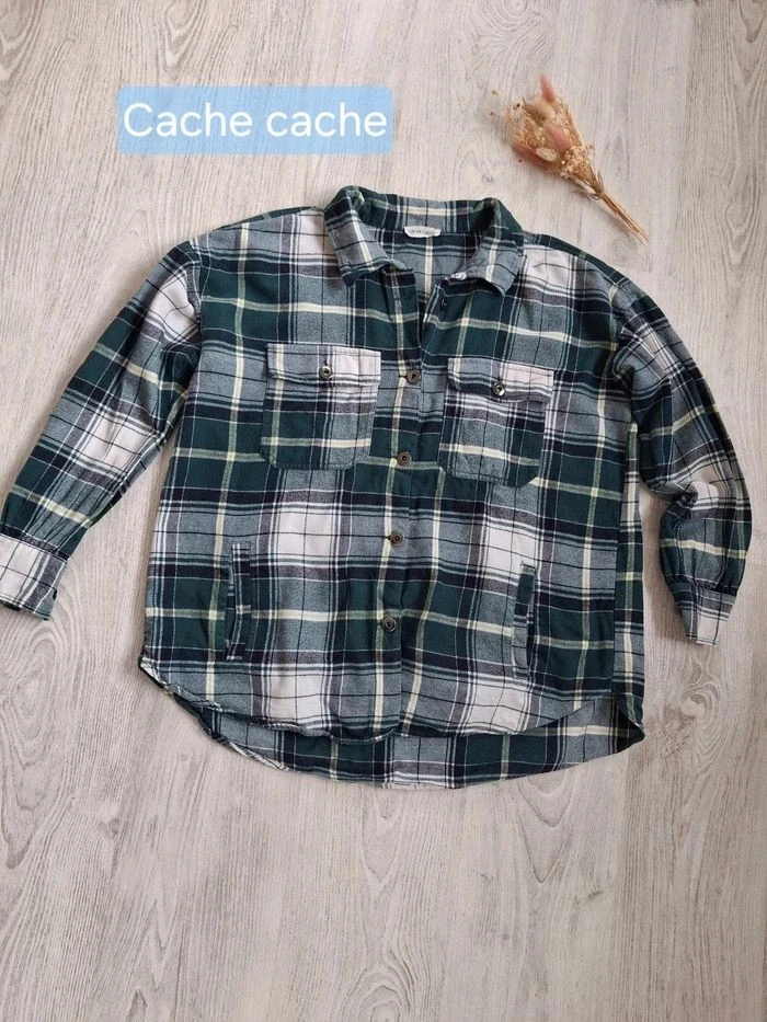 Camisa de mujer de franela a cuadros verde/blanco Cache Cache - Talla 34 – photo 2